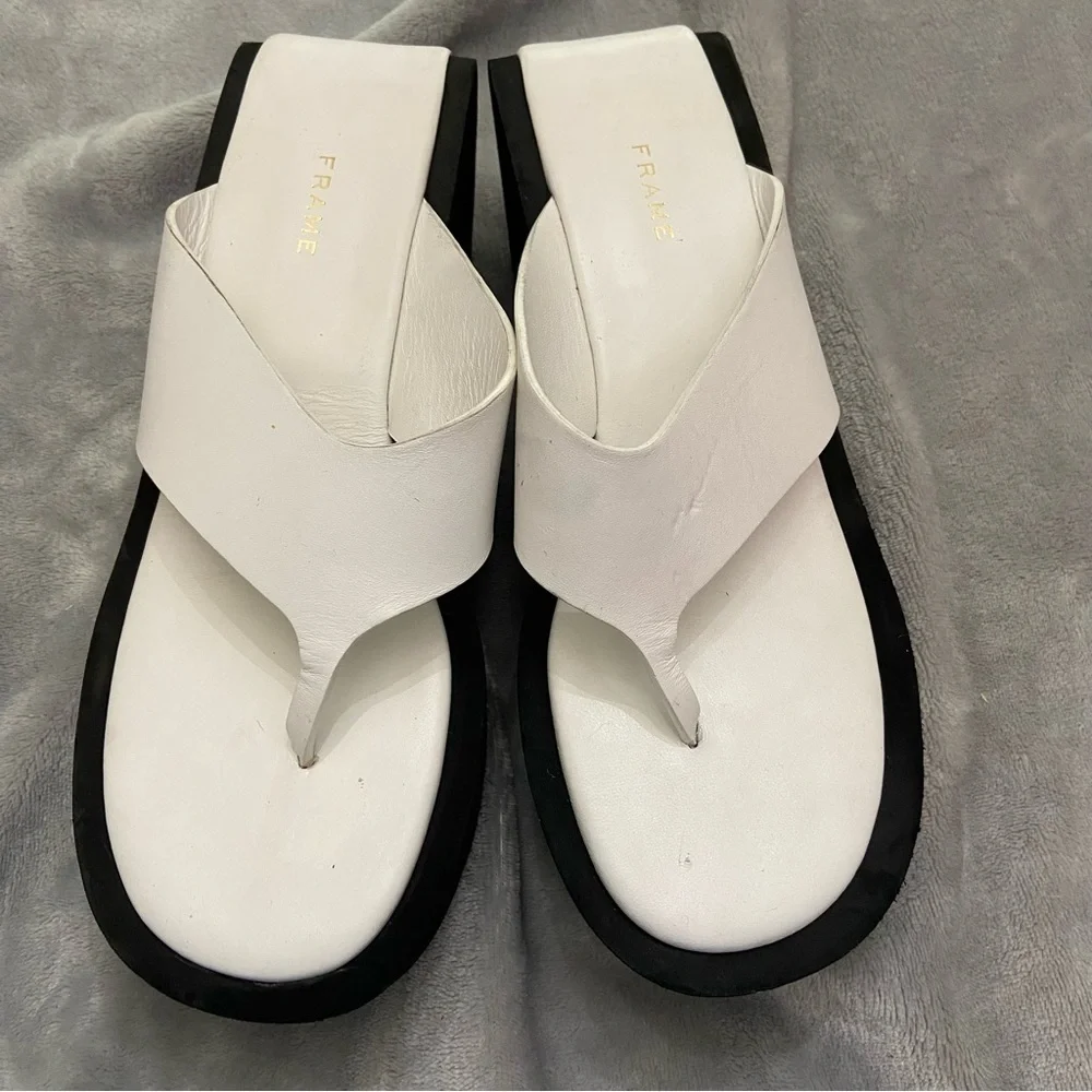 New! Frame Le Ocean chunky platform Wedge thong Sandals Size 37.5 white